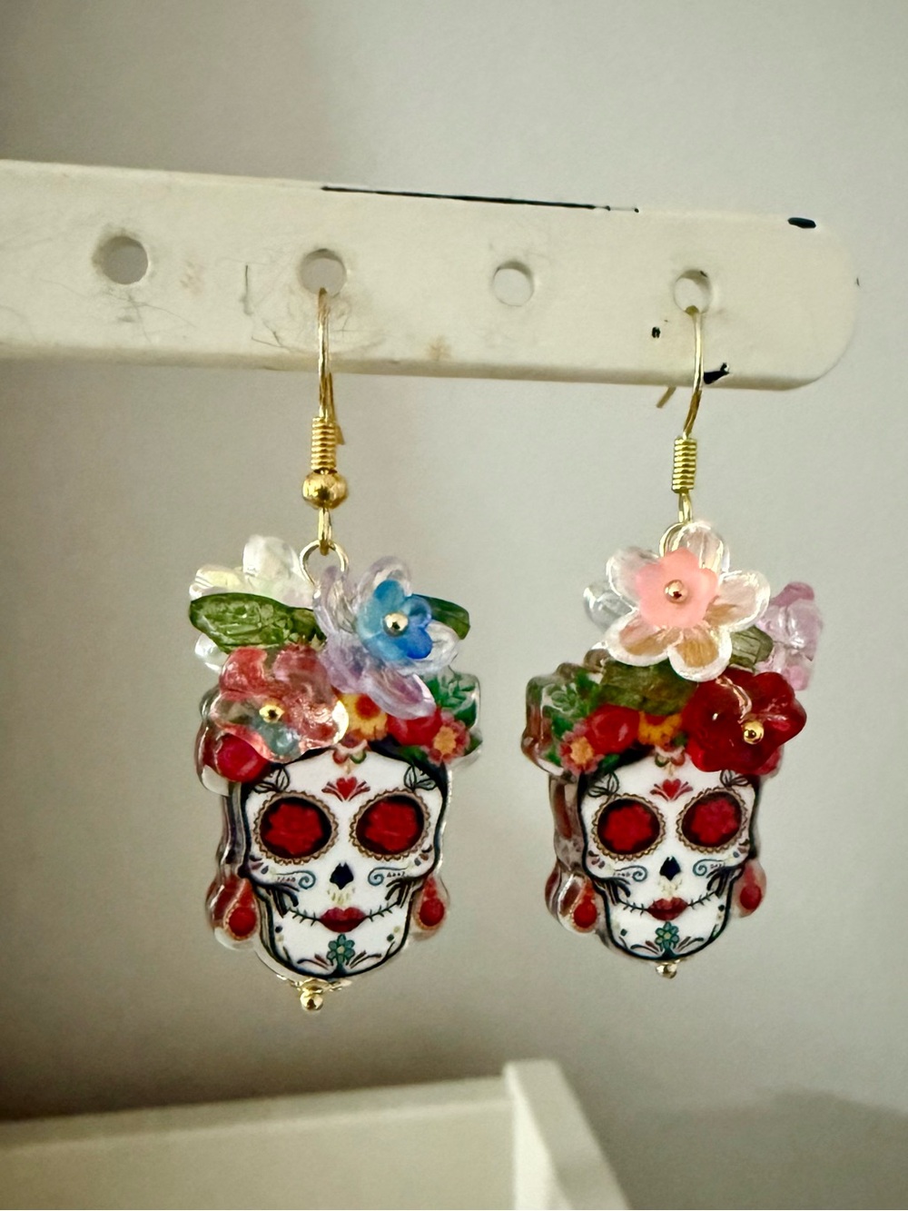 Floral Sugar Skull Multicolor Earrings